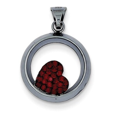 Sterling Silver Black Ceramic Swarovski Elements Heart Circle Pendant QP2468