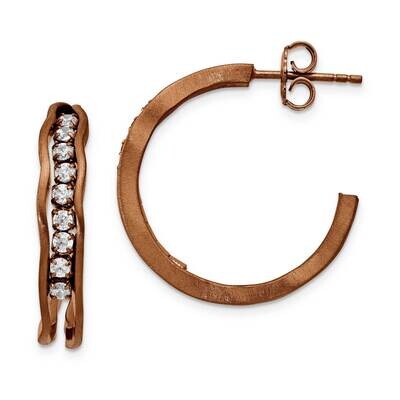 Sterling Silver Satin finish post hoop earring with stones-chocolate J319746987000