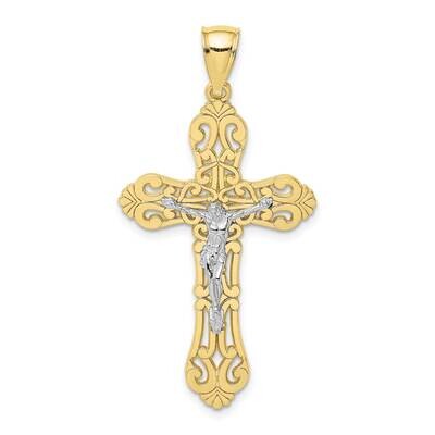 Rhodium Crucifix Scrolled Tips Charm 10k Gold 10K9199, MPN: 10K9199,