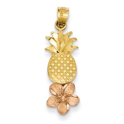 Pineapple with Plumeria Pendant 14k Yellow &amp; Rose Gold K4907, MPN: K4907, 883957146492