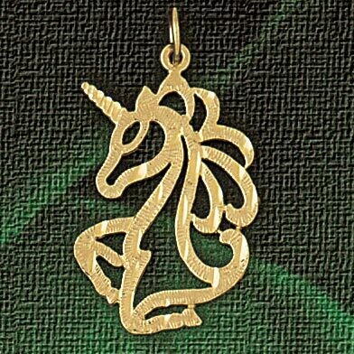 Dazzlers Jewelry Unicorn Head Pendant Necklace Charm Bracelet in Yellow, White or Rose Gold 1883, M…