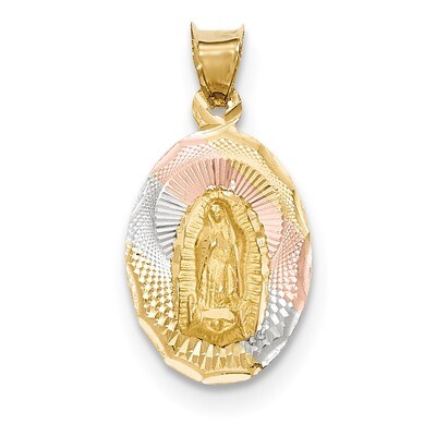Diamond -cut Lady of Guadalupe Oval Pendant 14k &amp; Rhodium Polished K5638, MPN: K5638, 886774618913