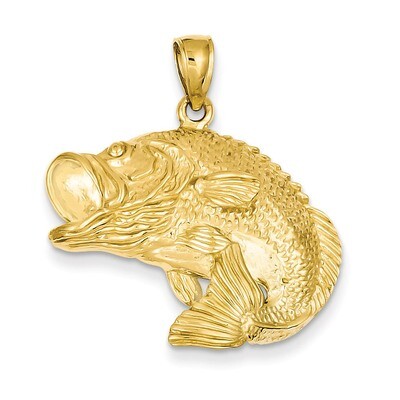 Bass Fish Jumping Pendant 14k Gold C3417, MPN: C3417, 637218048847