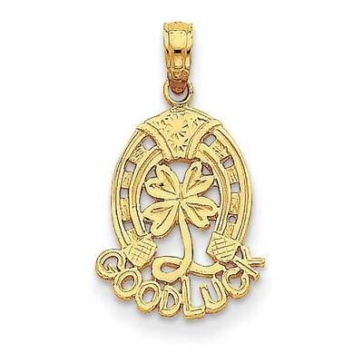 Good Luck with Horseshoe and Clover Pendant 14k Gold D4047, MPN: D4047, 637218026791