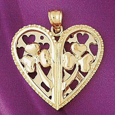 Dazzlers Jewelry Heart With Three Leaf Clover Pendant Necklace Charm Bracelet in Yellow, White or R…