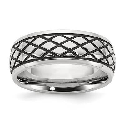 Antiqued Checkered Pattern 8mm Band Stainless Steel Polished SR663-10, MPN: SR663, 191101875175