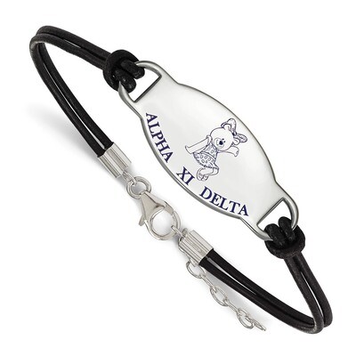 Alpha Xi Delta Enameled Black Leather Bracelet Sterling Silver SS018AXD-BK-7, MPN: SS018AXD-BK-7, 1…