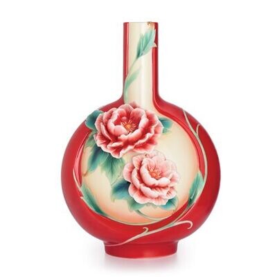 Franz Porcelain Heavenly Ball Peony Design Sculptured Porcelain Large Vase FZ02730, MPN: FZ02730,