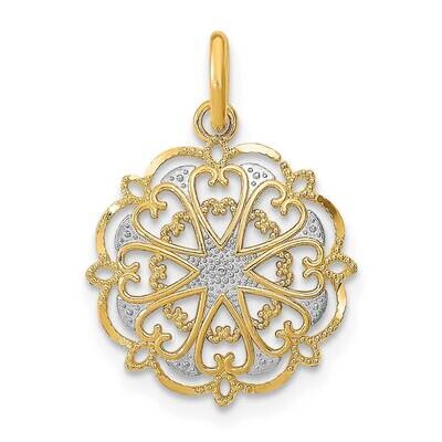 Filigree Heart In Round Frame Charm 14k Gold Rhodium Diamond-cut K9507, MPN: K9507, 637218148738