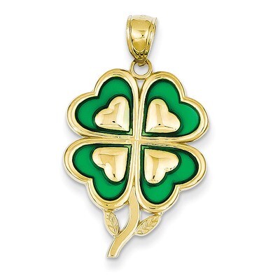 4-Leaf Clover Pendant with Green Acrylic Tips 14k Gold K4099, MPN: K4099, 637218144259