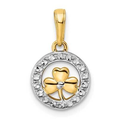 Clover In Circle Pendant 14k Gold and White Rhodium Diamond-Cut M2914, MPN: M2914, 196904073124
