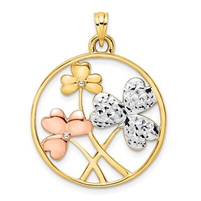 White and Rose Rhodium Diamond-Cut Clovers Circle Pendant 14k Gold M2991, MPN: M2991, 196904082478