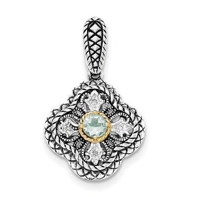 Accent Qrtz &amp; CZ Diamond Filigree Clover Pendant Sterling Silver with 14k Gold QP4541AG, MPN: QP454…