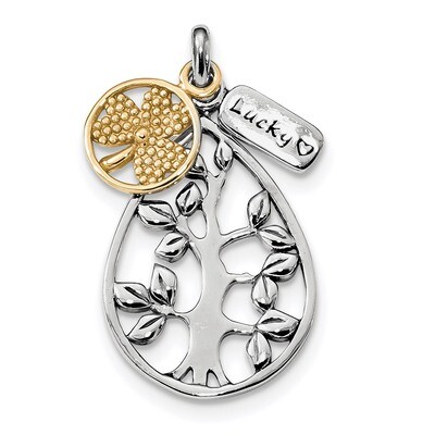Gold-tone Tree Lucky Clover Pendant Sterling Silver Rhodium QC9246, MPN: QC9246,
