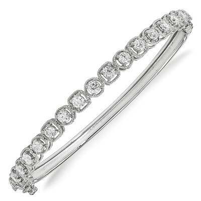 CZ Hinged Bangle Sterling Silver Rhodium-plated QB1075, MPN: QB1075, 883957865119