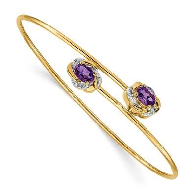 0.03Ct Diamond &amp; .86Ct Amethyst Flexible Bangle 14k Polished Gold BM4502-AM-003-YA, MPN: BM4502-AM-…