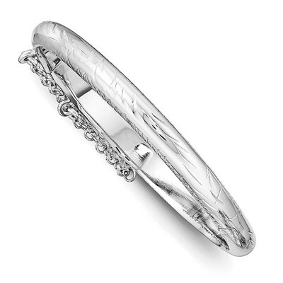 Child&#39;S Bangle Sterling Silver Rhodium-plated Textured with Safety Hinged QB785, MPN: QB785, 191101…