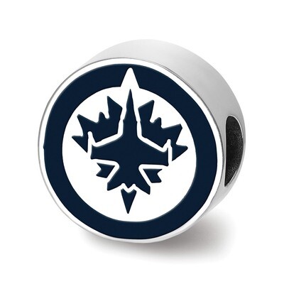 Winnipeg Jets Jet on Maple Leaf in Circle Enameled Extruded Logo Bead Sterling Silver SS500JTS, MPN…