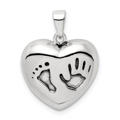 Heart Baby Foot Pendant Sterling Silver Antiqued QC9512, MPN: QC9512, 886774003368