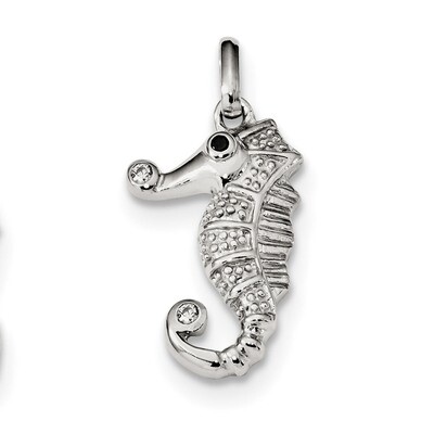 Black &amp; Clear CZ Diamond Seahorse Pendant Sterling Silver QC9271, MPN: QC9271,