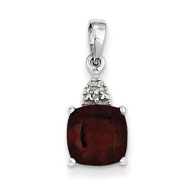 Garnet Cushion Pendant Sterling Silver Rhodium-plated Diamond QP2980GA, MPN: QP2980GA, 883957358253