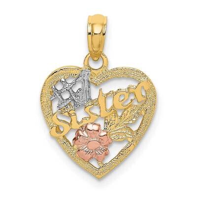 #1 Sister In Heart with Flowers Charm 14k Tri-Color Gold K9073, MPN: K9073, 637218041183