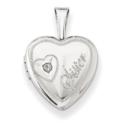 Heart Locket Sterling Silver &amp; Diamond Sister Heart 12mm QLS524, MPN: QLS524, 191101277429