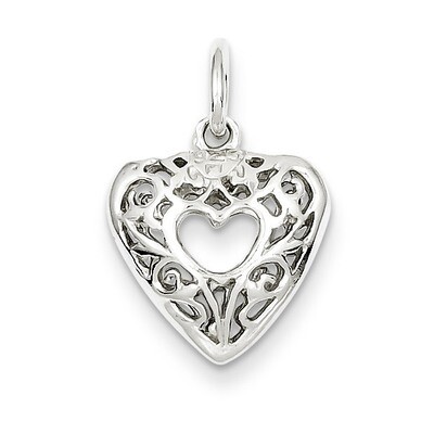 Filigree Heart Charm Sterling Silver QC587, MPN: QC587, 883957975559