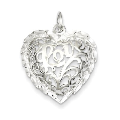 Heart Charm Diamond-cut Sterling Silver QC596, MPN: QC596, 883957913681