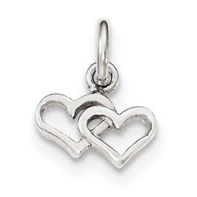Double Heart Charm Sterling Silver Polished QP4426, MPN: QP4426, 191101073007