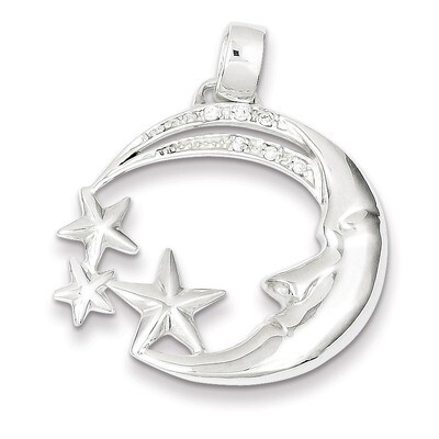 Moon and Stars with Diamond Pendant Sterling Silver QC4804, MPN: QC4804, 883957911625