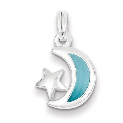 Blue Enameled Moon &amp; Star Charm Sterling Silver QC4809, MPN: QC4809, 723252222395