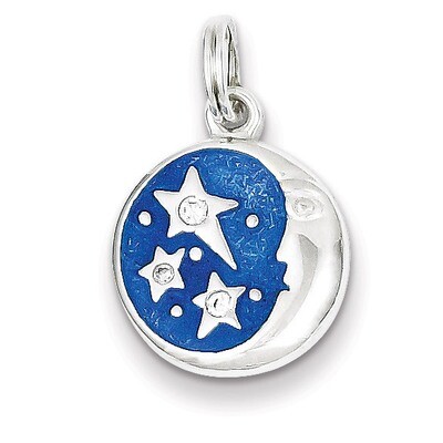 Diamond Moon &amp; Star Charm Sterling Silver Enameled QC4806, MPN: QC4806, 883957849669