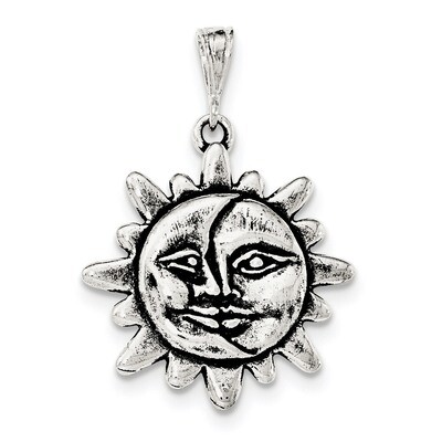 Sun &amp; Half Moon Face Pendant Sterling Silver Antiqued QC8575, MPN: QC8575, 191101453526