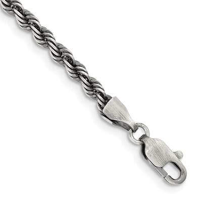 Rhodium-Plated 3mm Rope Chain 8 Inch Sterling Silver QFC201-8, MPN: QFC201-8,
