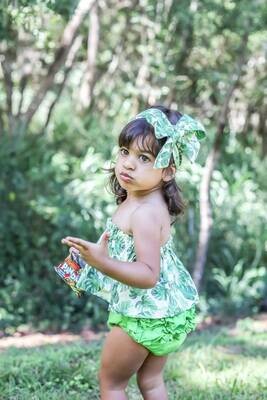 Monstera Leaf Baby Top and Head Wrap set, Baby Summer Set, Baby Sunsuit, Baby Headwrap, Girls Headw…