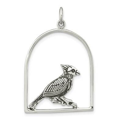 Bird On Branch In Cage Pendant Sterling Silver Antiqued QC11055, MPN: QC11055,