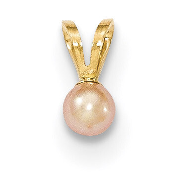 3-4mm Round Pink Fresh Water Cultured Pearl Pendant 14k Gold XF517, MPN: XF517,