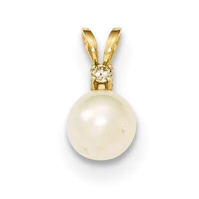6-7mm Round White Fresh Water Cultured Pearl Diamond Pendant 14k Gold XF510, MPN: XF510, 8839579404…