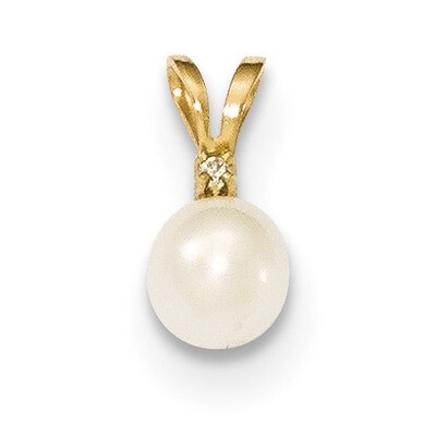 5-6mm Round White Fresh Water Cultured Pearl Diamond Pendant 14k Gold XF509, MPN: XF509, 8839578233…