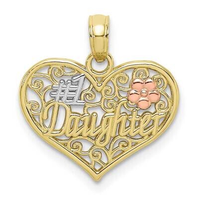 Tri-Color #1 Daughter In Heart with Flowers Charm 10k Gold 10K9558, MPN: 10K9558,