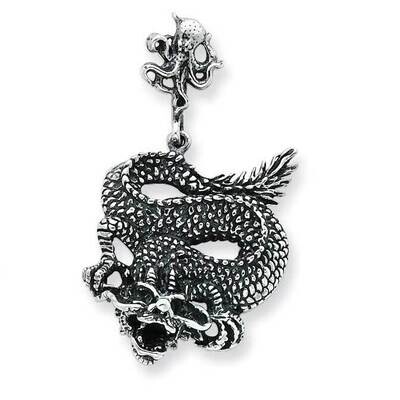 Antiqued Dragon Pendant Sterling Silver QC6601, MPN: QC6601,