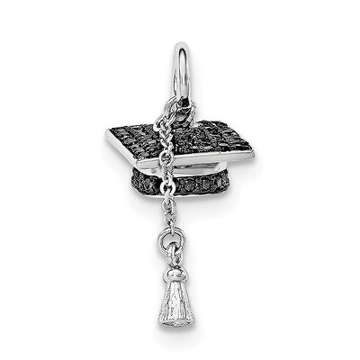 Graduation Cap with Black CZ Pendant Sterling Silver Rhodium-plated QC8544, MPN: QC8544, 8867747597…