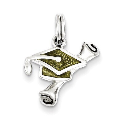 Yellow Enamel Graduation Cap &amp; Diploma Charm Sterling Silver QC7755, MPN: QC7755, 886774759821