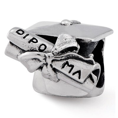 Graduation Cap &amp; Diploma Bead - Sterling Silver QRS2375, MPN: QRS2375, 886774990637