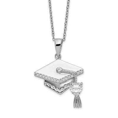 Cz Graduation Cap Necklace Sterling Silver QG5557-17.5, MPN: QG5557-17.5, 886774124452