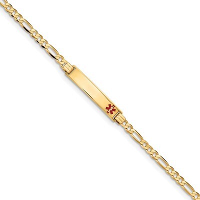 7 Inch Medical Red Enamel Figaro ID Bracelet 14k Gold XM553FR-7, MPN: XM553FR-7, 191101436369