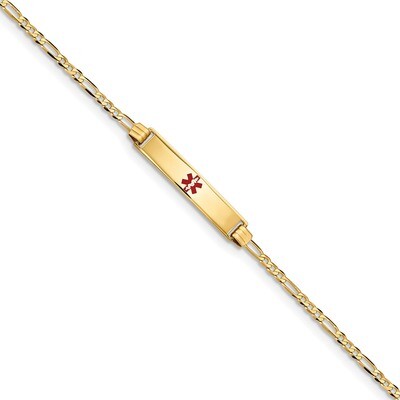 7 Inch Medical Red Enamel Figaro ID Bracelet 14k Gold XM550CR-7, MPN: XM550CR-7, 191101436246