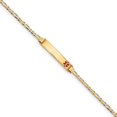 8 Inch Medical Red Enamel Figaro ID Bracelet 14k Gold XM550FR-8, MPN: XM550FR-8, 191101436277