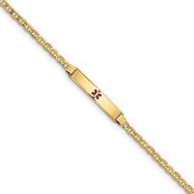 7 Inch Medical Red Enamel ID Bracelet 14k Gold XM558CR-7, MPN: XM558CR-7, 191101436543